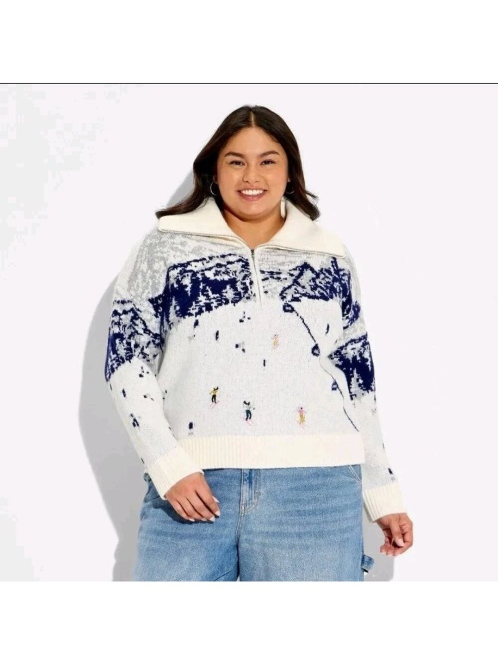 Women Polo Collar Quarter Zip Novelty Pullover Sweater - Wild Fable (WL482)